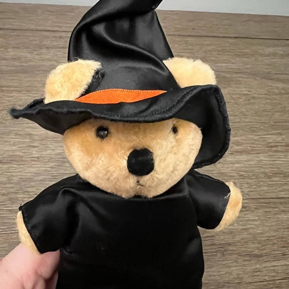 Vintage 1986 Dakin Halloween Witch Teddy Bear Plush Black Hat Cloak